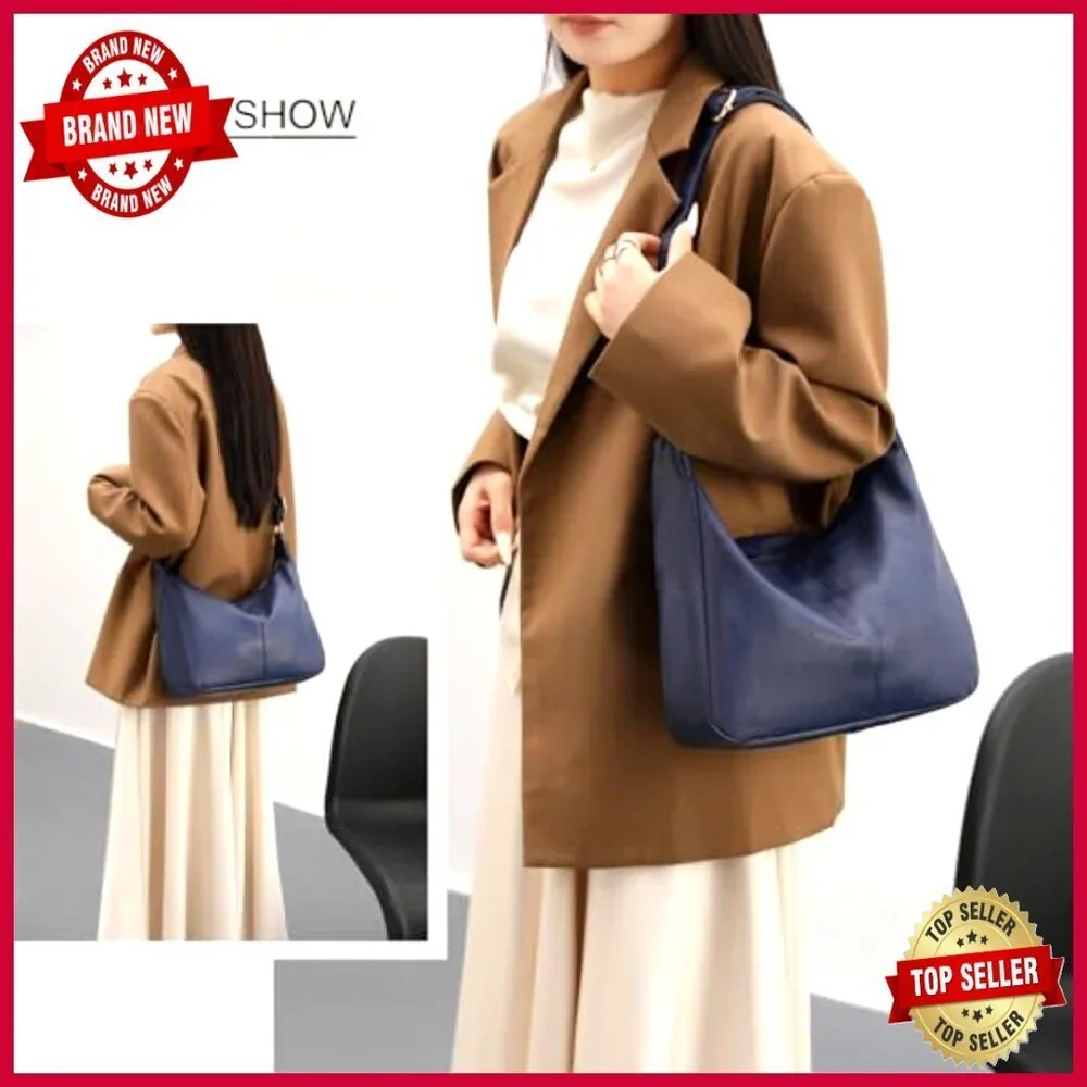 Foldable Vegan Leather Hobo Bag Adjustable Strap Large Capacity Tote